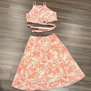 T.J.Maxx Coral and White Floral Midi Skirt Set